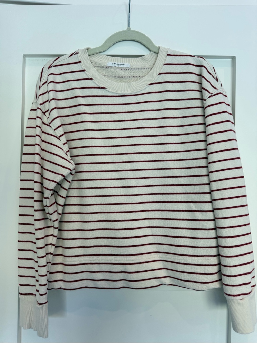 perfectwhitetee Cream and Red Striped Long Sleeve Tee